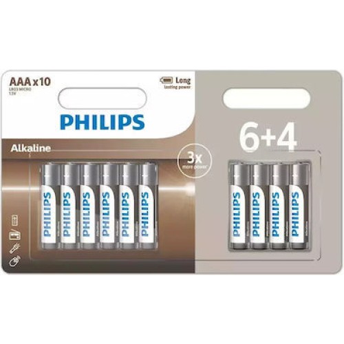 ΜΠΑΤΑΡΙΑ ΑΛΚΑΛ PHILIPS LR03A10BP/GRS (4895229106925) AAA/6+4ΤΜΧ